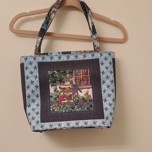 Vintage Blue and Black Bird Pattern Tote